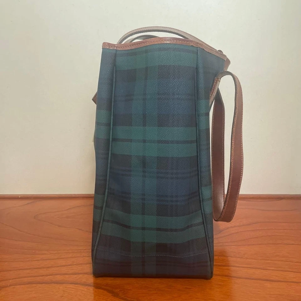 Grand sac fourre-tout en cuir PVC à carreaux tartan POLO RALPH LAUREN vert - Photo 4/4
