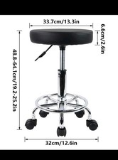 Black Adjustable Swivel Rolling Stool Chrome Finish Contemporary Leather Seat