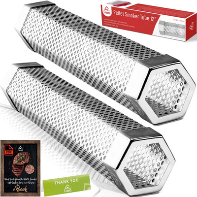 Premium Pellet Smoker Tube 12'' (Set of 2) - 5 Hours of Billowing Smoke, Hot or C