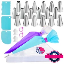 Riccle Piping Bags and Tips Set 12 Inch 100 Anti Burst Piping Bags Cake Decor...