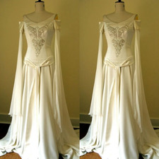 Vintage Satin Wedding Dresses With Belt Off The Shoulder Long Sleeve Bridal Gown