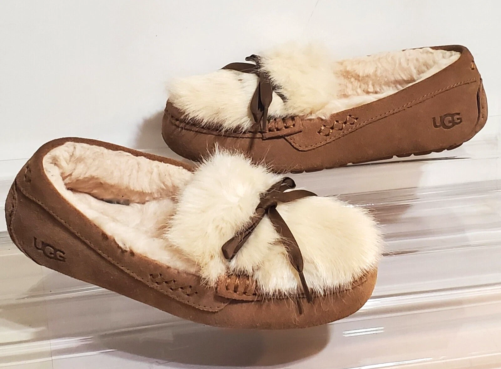 UGG Pantofole Donna Taglia 5 36 Castagno Ansley Shaine Scamosciato Mocassino Shealing