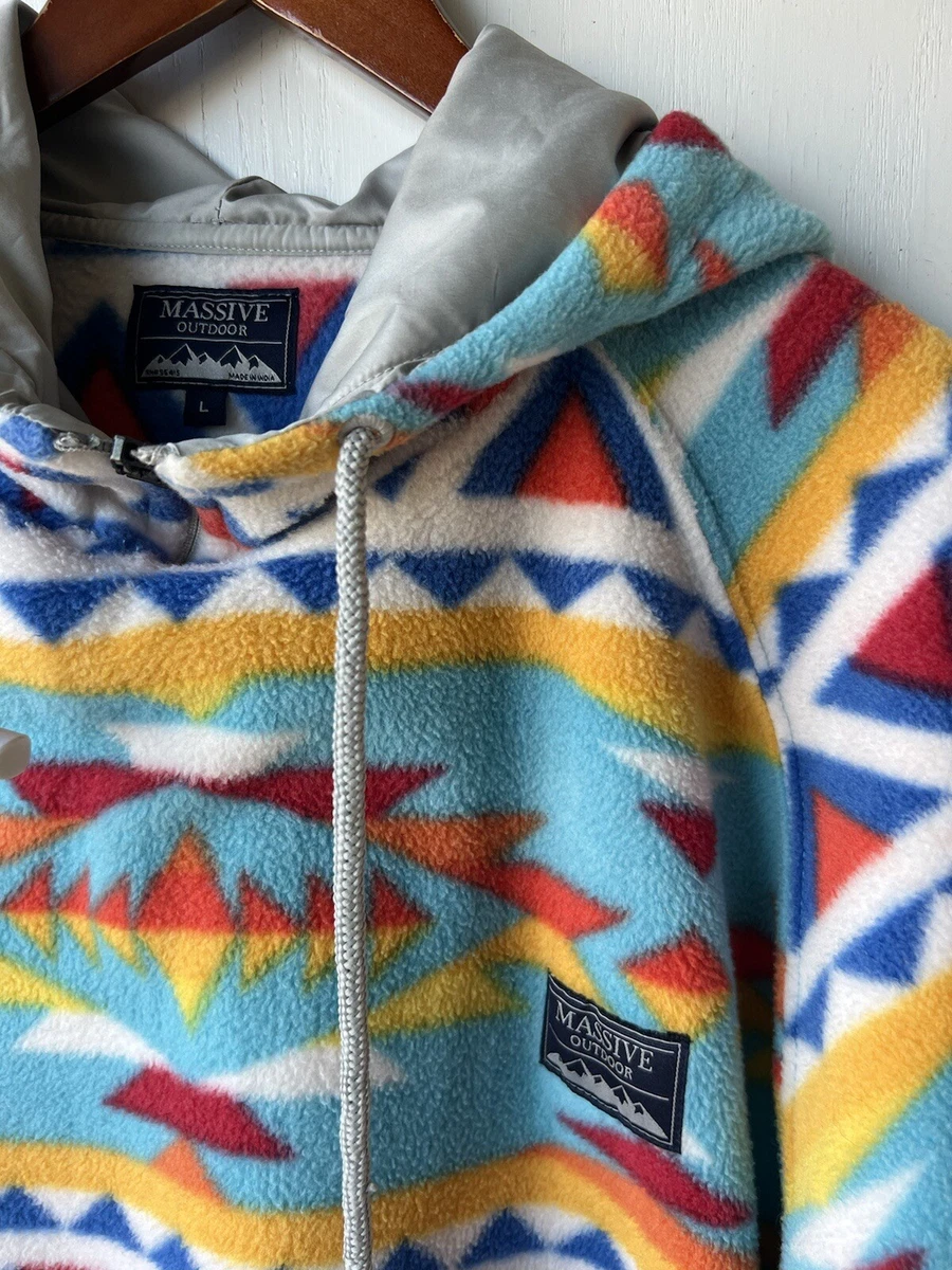 Massive Outdoor Fleece Pullover Hoodie Aztec Southwest Print Mens L Vintage  | eBay