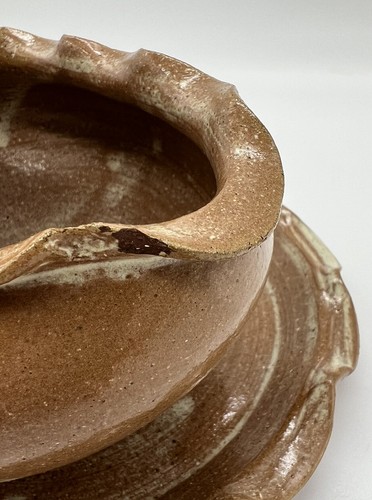 Sottopiatto Barca Gravy Firmato Studio Arte Ceramica Marrone Marrone Marrone Smaltato - Foto 10 di 14