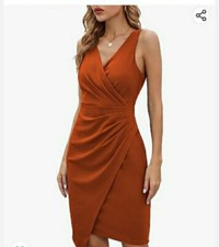 OTEN Orange V Neck Assymetrical Bodycon Dress Size XL NEW!!