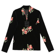 Women Velvet Embroidery T-shirts Tops Shirt Ethnic Blouse Slim Pleuche