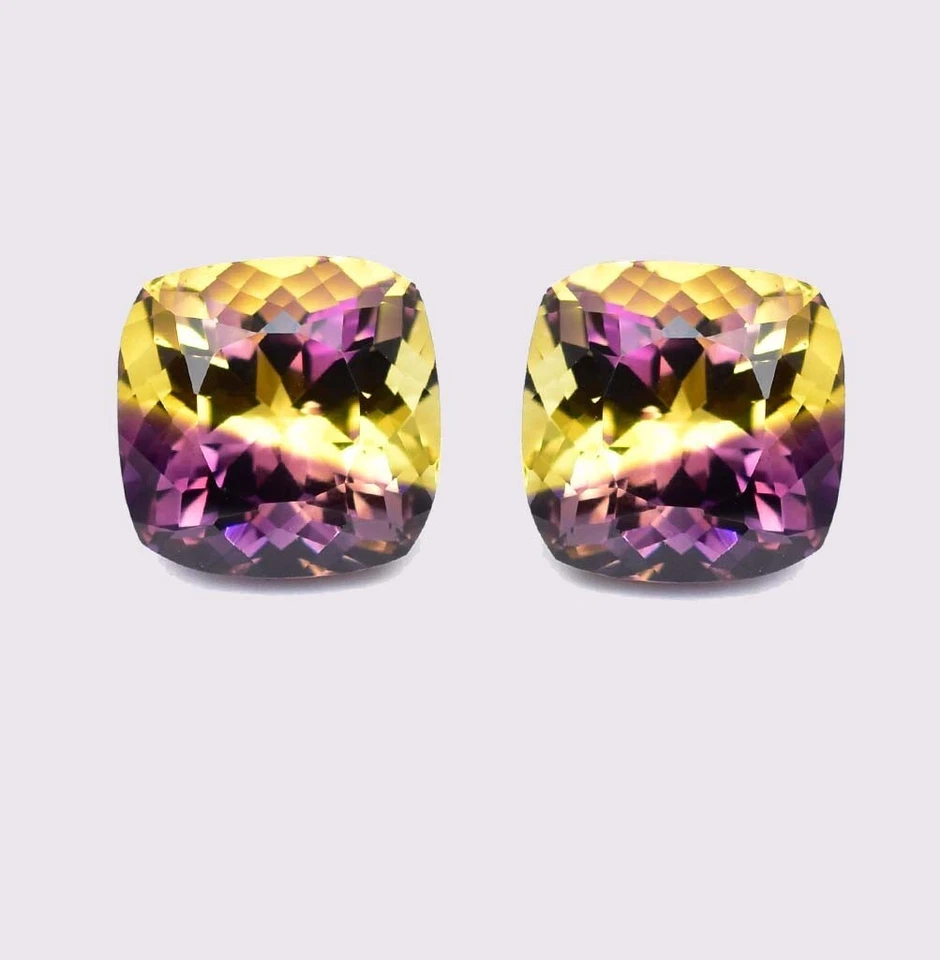 1 Pair 8 x 8 MM Natural Bi-Color Bolivia Ametrine Untreated Gemstone Certified - Image 2 of 3