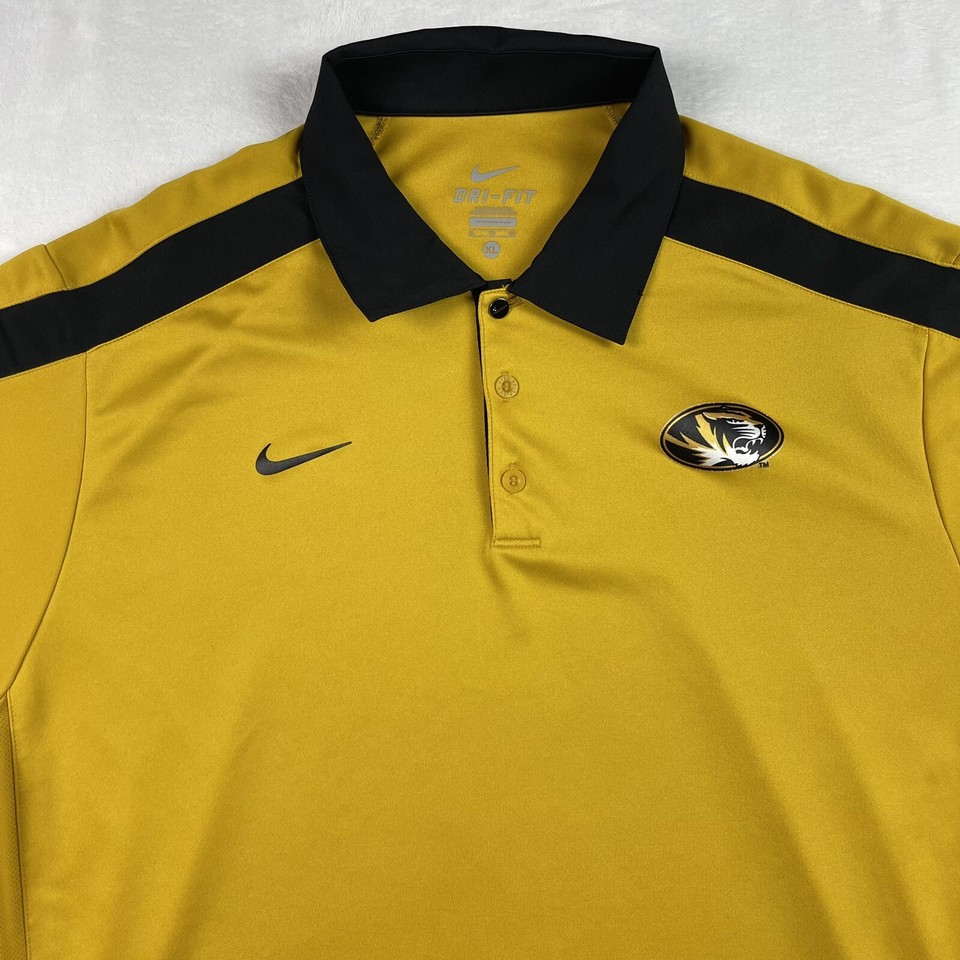 NIke Missouri Tigers Polo Shirt Mens XL Yellow Black Dri Fit