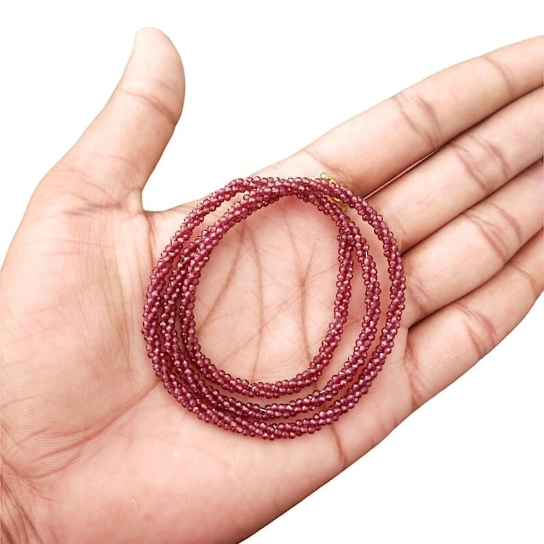 A++ Multi Strang Gedreht Rot Granat Facettiert Rund Edelstein Perlen Halskett... - Bild 3 von 4