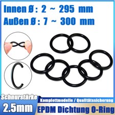 Schnurst&auml;rke 2,5 mm EPDM O-ring gummi Dichtung Dichtring Au&szlig;en &Oslash; 7-300mm Schwarz