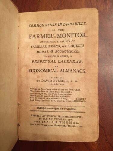 RARE 1799 Common Sense, Farmer's Monitor Almanac Liberty Equality African Sambo