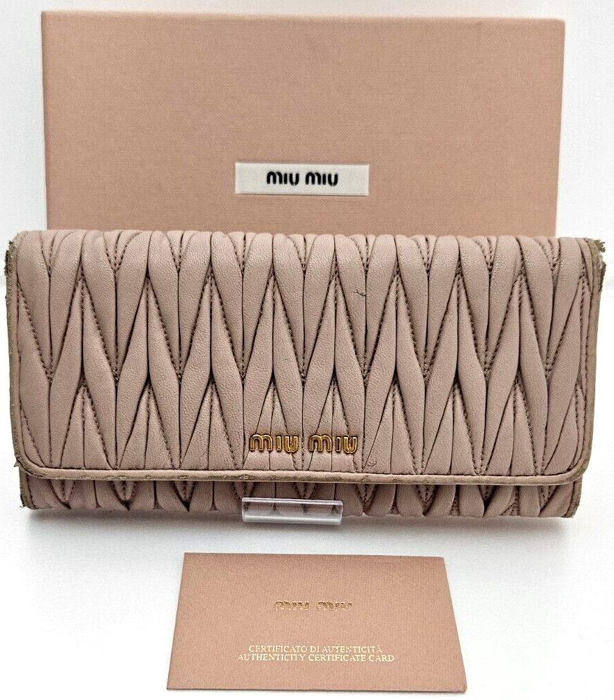 Authentic MIUMIU Matelasse Nappa Lather Long Wallet Cammeo Pink 