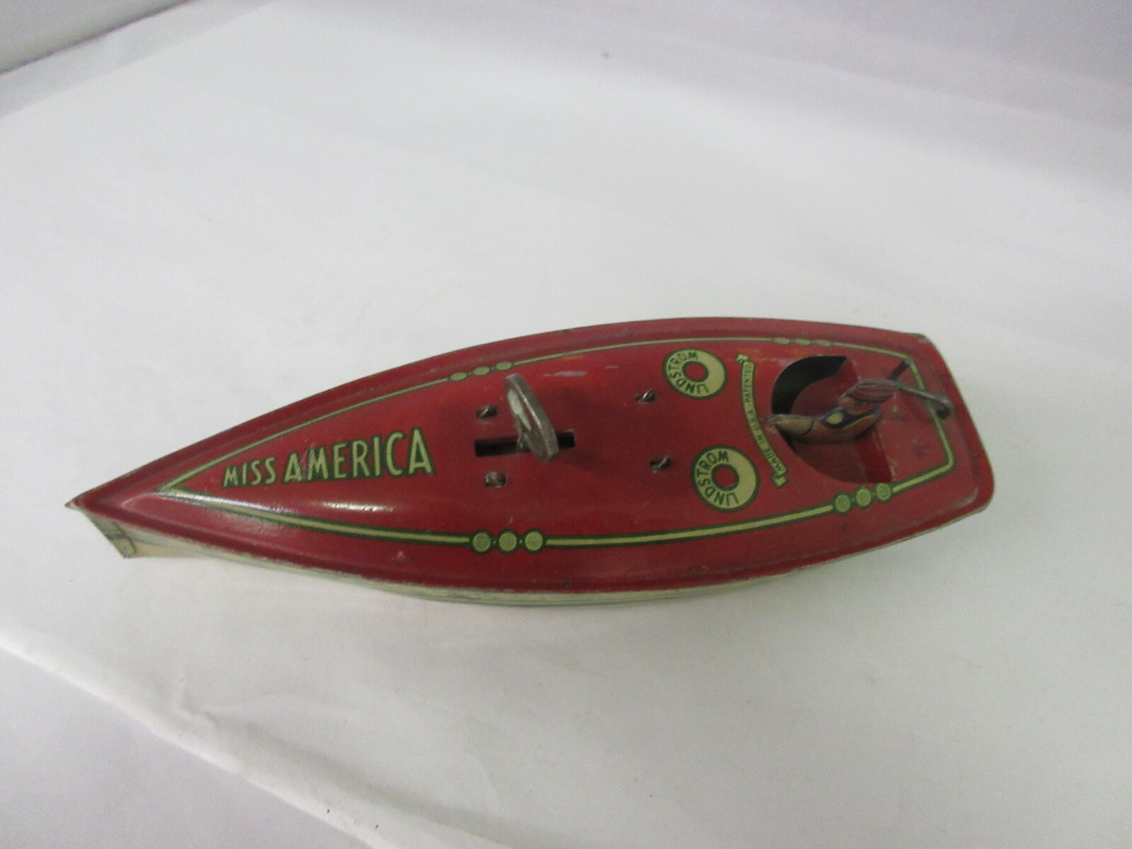 877 VINTAGE LINDSTROM MISS AMERICA WIND UP TOY BOAT METAL TOY 877 eBay