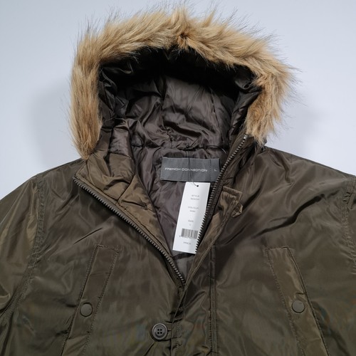 French Connection Mens Bomber Jacket Khaki Green Large Lightweight Hooded - Picture 2 of 10