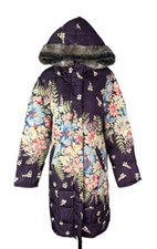 Sundance Sz Xs “easy Wind” Purple Floral Down Puffer Parka Faux Fur Hood Coat