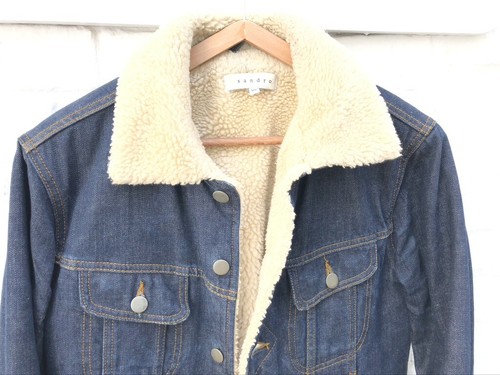 SANDRO PARIS RAW DENIM BLUE SHEARLING 