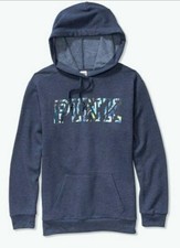 Victoria's Secret Pink Tie Dye Ombre Logo Campus Hoodie Static Blue M NWT