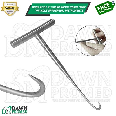 Bone Hook 8  Sharp Prong 20mm Deep T-Handle Orthopedic Surgical Instruments
