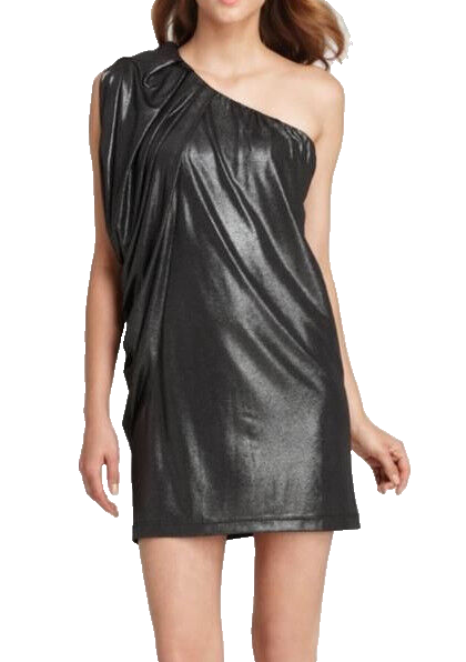 AQUA ~ Metallic Silver Jersey Draped One Shoulder Batwing Party Dress 0 NEW  $188 | eBay