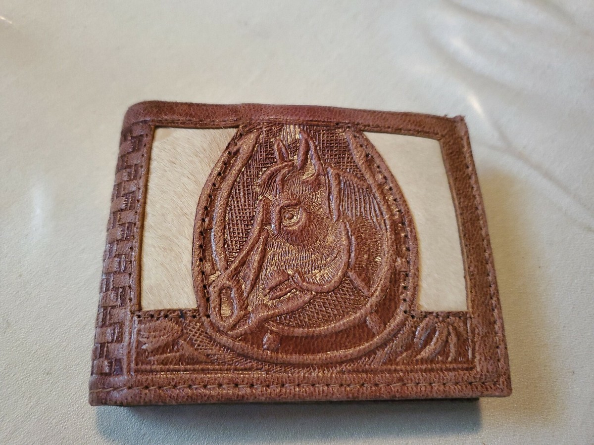 ヒデ Vintage Mens Cowboy Westem Ranchero Bifold Leather & Raw Hide