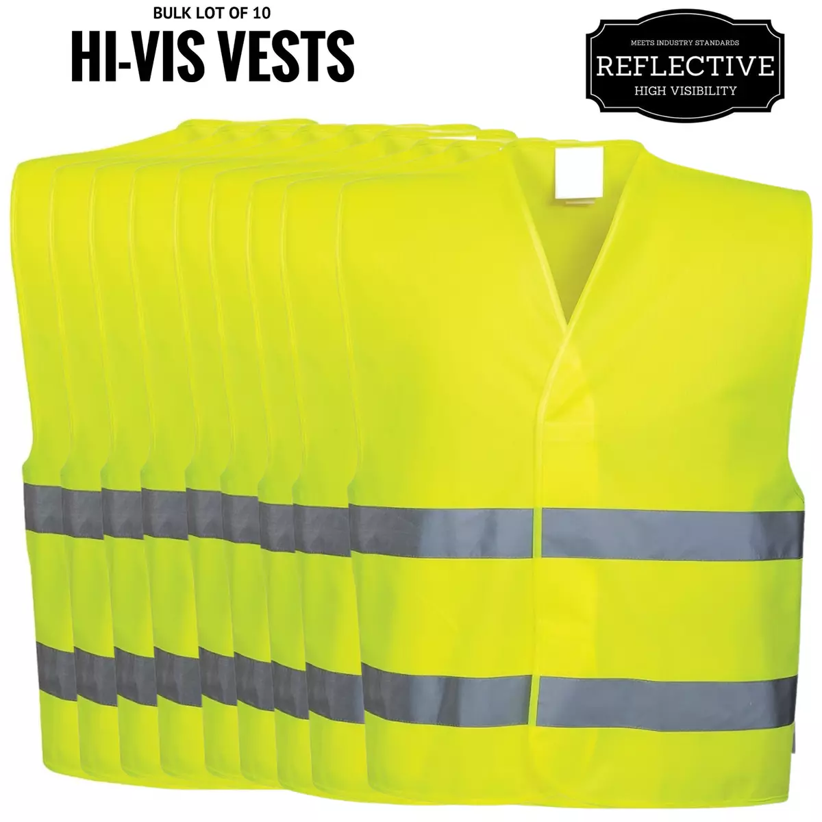 10x Hi Vis Safety Vest Reflective Tape Workwear Night Day Bulk Yellow