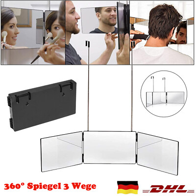 360° Spiegel 3 Wege Kosmetikspiegel Barber LED Trifold Mirror Höhenverstellbar