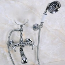 Polished Chrome Clawfoot Bath Tub Faucet Telephone Design Handheld Shower Set