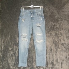 H&M Boyfriend Low Waisted Taille Basse & Denim Frayed Light Washed Jeans Size 4