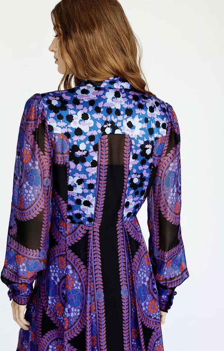 Anna Sui $775 Rose Medallion Border Dress Retro Free People NWT XS S 2 4 Midi