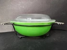 VTG Pyrex  2QT Casserole  -Green with Caddy #024 Psychedelic Era