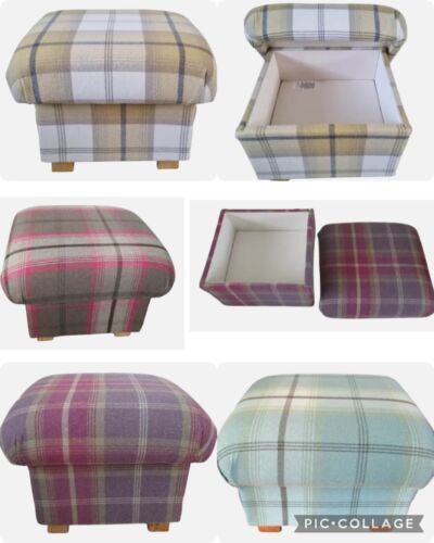Storage Footstool Porter & Stone Balmoral Tartan Check Fabric Pouffe Ochre - Picture 4 of 55