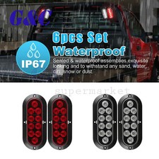 6" 10LED Oval Stop Turn Tail Backup Reverse Truck Trailer Lights 2 Red 2 White