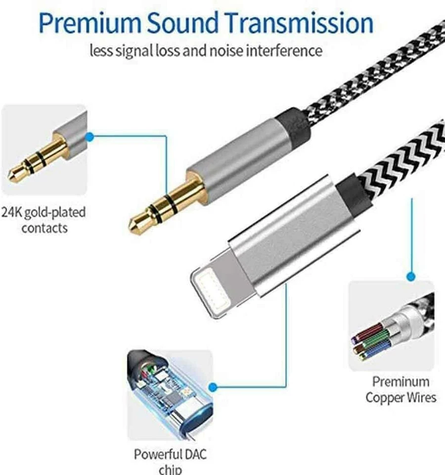 Cable de datos Apple MFi certificado iPhone a adaptador de auriculares de 3,5 mm / iPad Foto 3 de 4