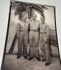 Vintage American WWII Soldiers Palm Tree Backdrop Snapshot Photo World War 2