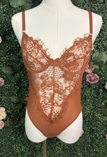 Lace Underwired Bodysuit Rust Brown S Adjustable Strap