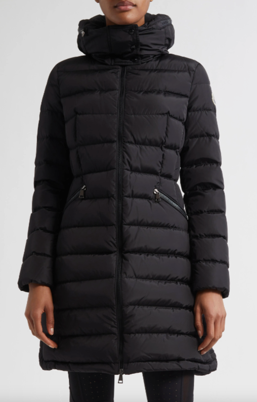 美品MONCLER モンクレール FLAMMETTE ブラックダウンコート　4 Black Flammette Hooded Long Down Jacket - Long Down Jackets for