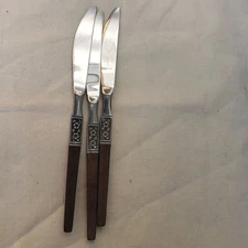 EKCO ETERNA La Joya Stainless Steel Flatware Japan MCM 3  Dinner Knive Faux Wood