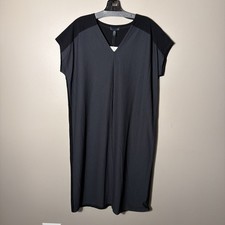 Eileen Fisher Black & Gray Shift Dress Cap Sleeve Small V-Neck Viscose Blend