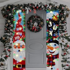 2 Pieces Lighted Santa Snowman Christmas Banner Decorations Outdoor Xmas Hang...