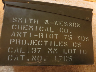 S&W/G.I. ammo can used for 37mm CS gas rounds. S&W chemical co.1964-84 shows use