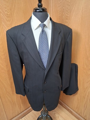 #ad Mazzoni Mens Suit 42r 34 X 30 Gray Box Check Rayon Poly B4 #8 $49.99