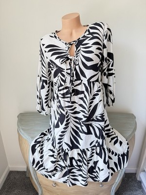 Mile Gabrielle MG Coastal Dress Palm Art Deco Boho S Lagenlook New Rayon Nylon