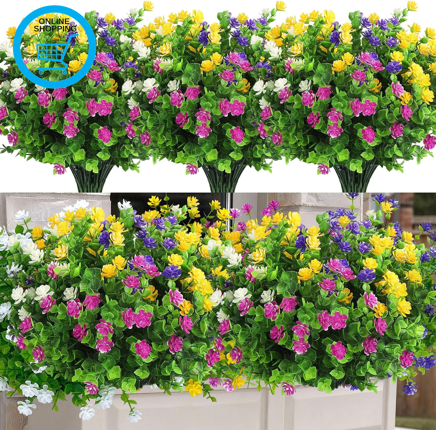 Artificial Flowers Outdoor 12 Bundles, UV Resistant Fake Plants | Realistic Plas