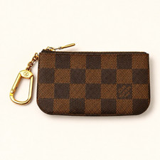 Louis Vuitton Damier Canvas Zip Key Pouch Keychain Brown Gold Clip Women