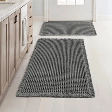 Set of 2 Waffle Bathroom Rugs, Boho Bath Rugs Non Slip Washable, Super Absorb...