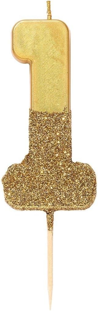 Gold Glitter Number one 1 Birthday Candle | Quality Large Cake Topper Decoratio