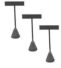 888 Display USA - 3 Steel Grey Faux Leather Earring T Stand Showcase Displays