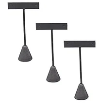 888 Display USA  - 3 Steel Grey Faux Leather Earring T Stand Showcase Displays 