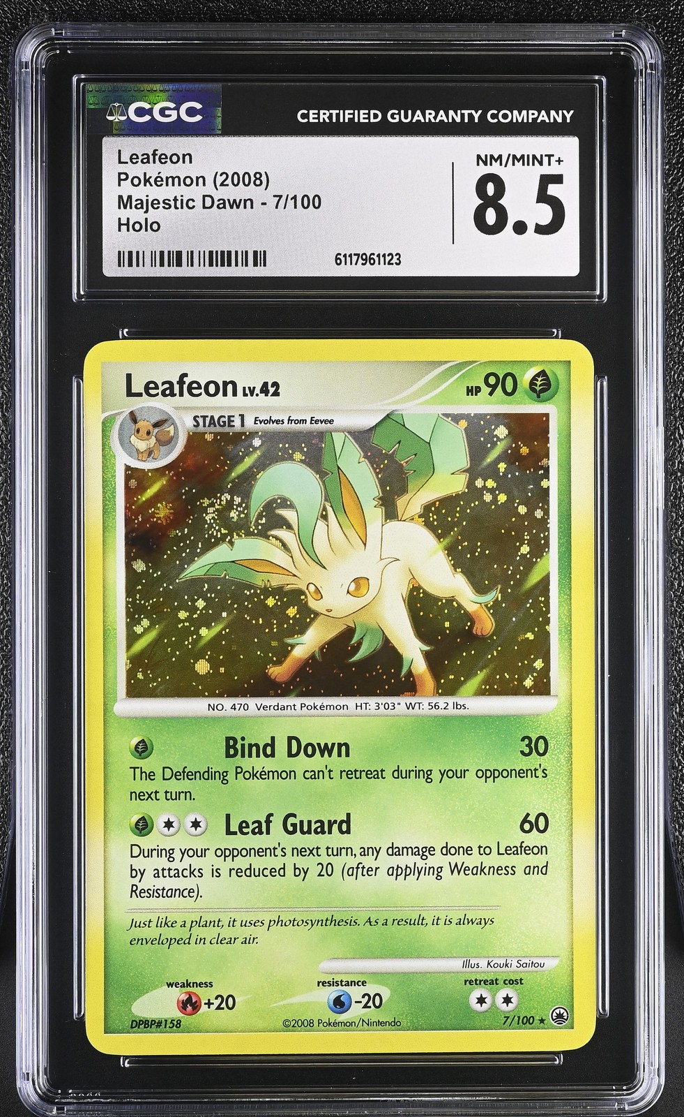 CGC 8.5 Leafeon 2008 Majestic Dawn 7/100 Holo SWIRL Pokemon Card