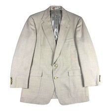 Austin Reed Blazer Men 44R Tan Excellent Gold Crest Buttons Sport Coat S-0036
